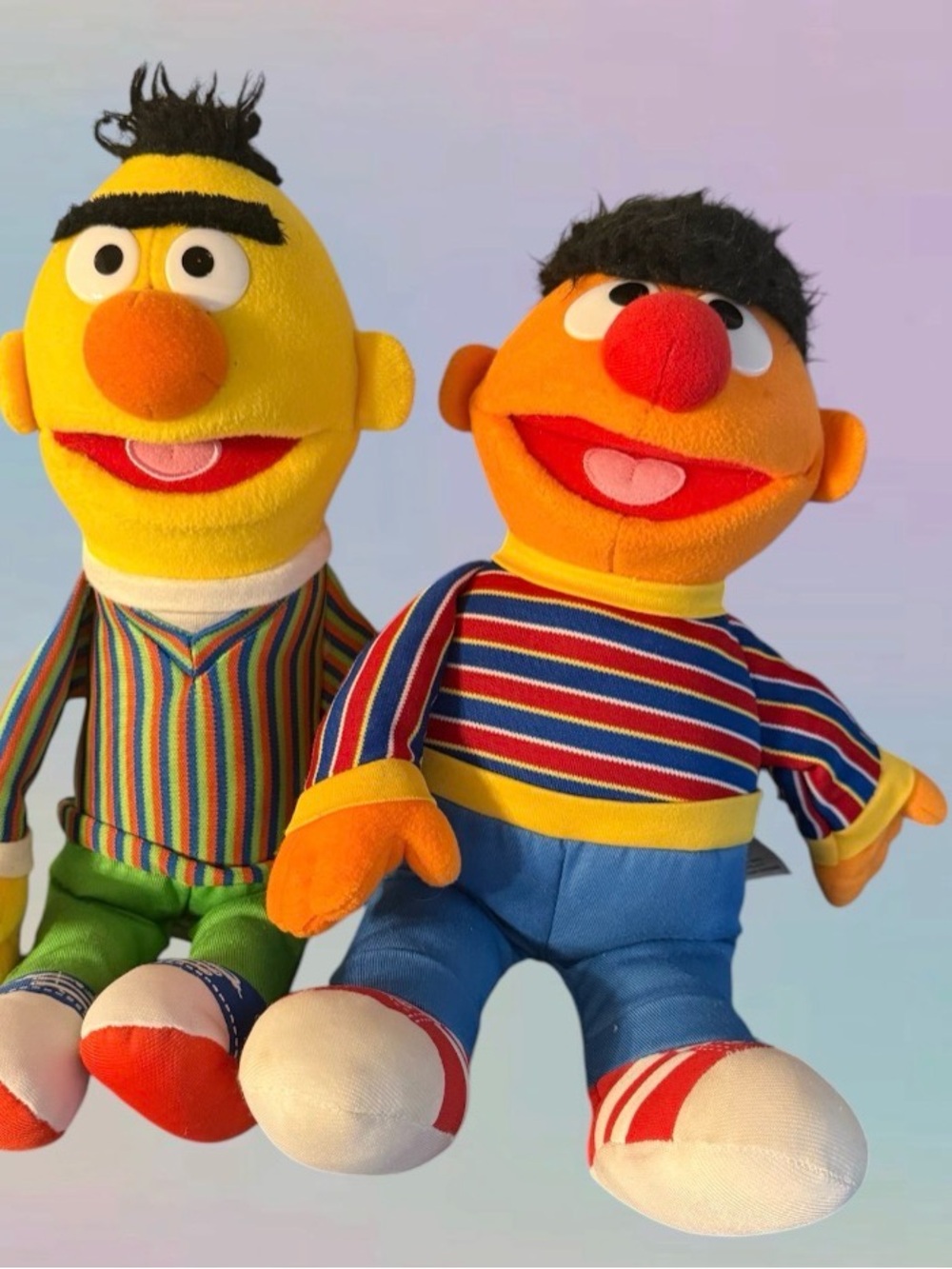 Gund Sesame Street 15" 2020 Bert and 12" 2021 Ernie Beanbag Plush Dolls Set EUC